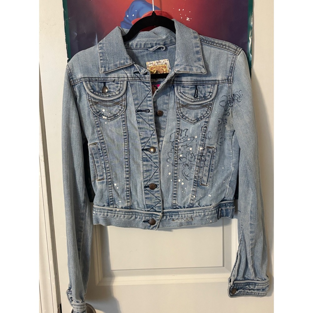 Abercrombie & Fitch Vintage Light Wash Paint Splatter y2k Denim Jacket Womens M